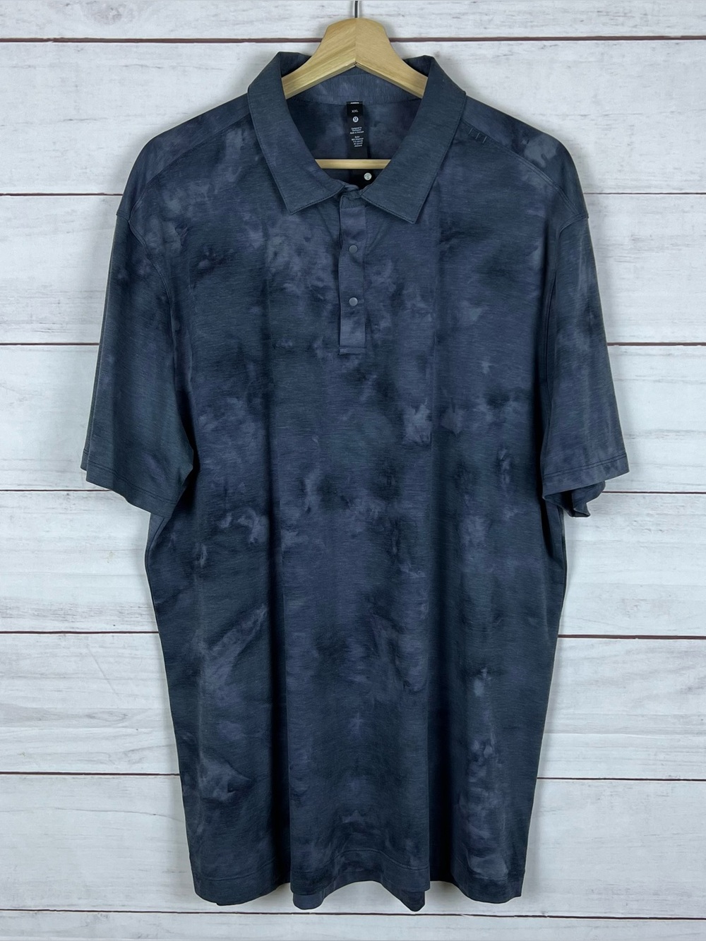 Lululemon Evolution Polo Shirt Mens Size XXL Blue Tie Dye Performance Stretch